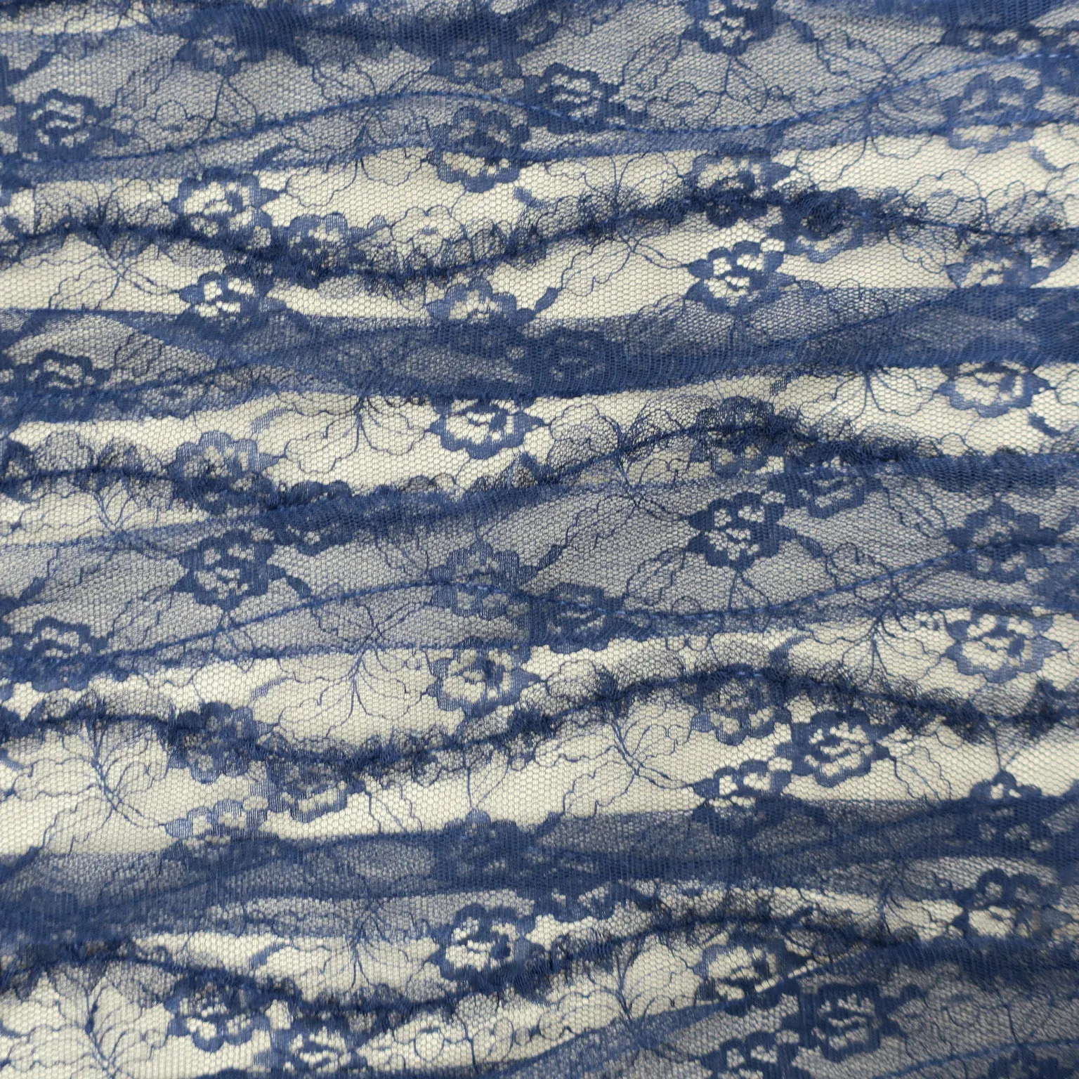 Navy Textured Embroidered Tulle Fabric