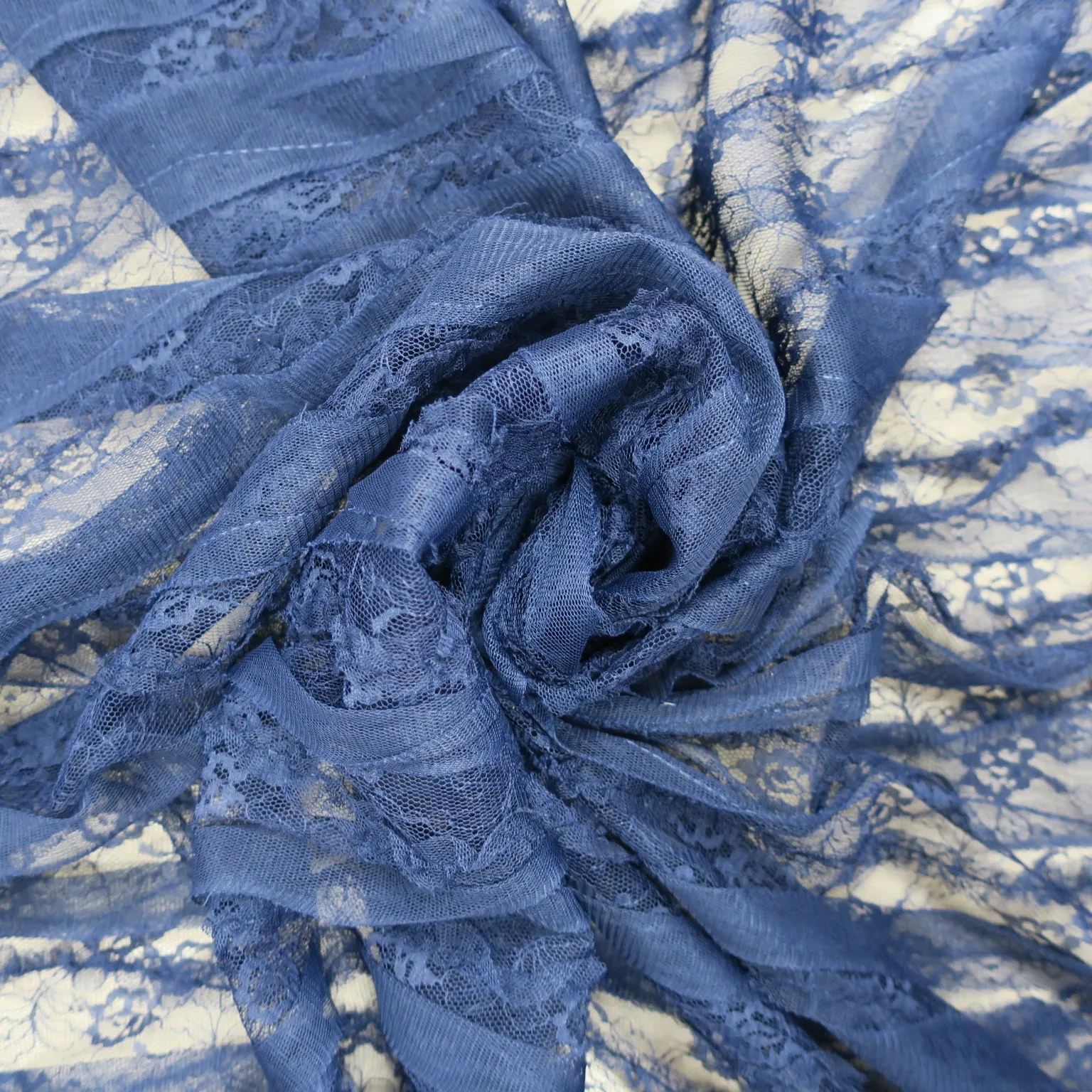 Navy Textured Embroidered Tulle Fabric