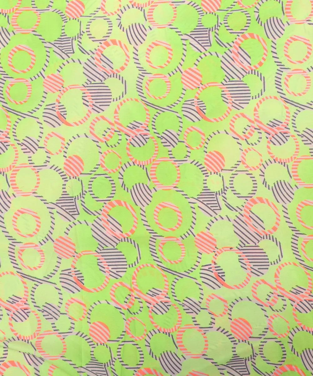 Neon Green Colour Abstract Print Crepe Fabric