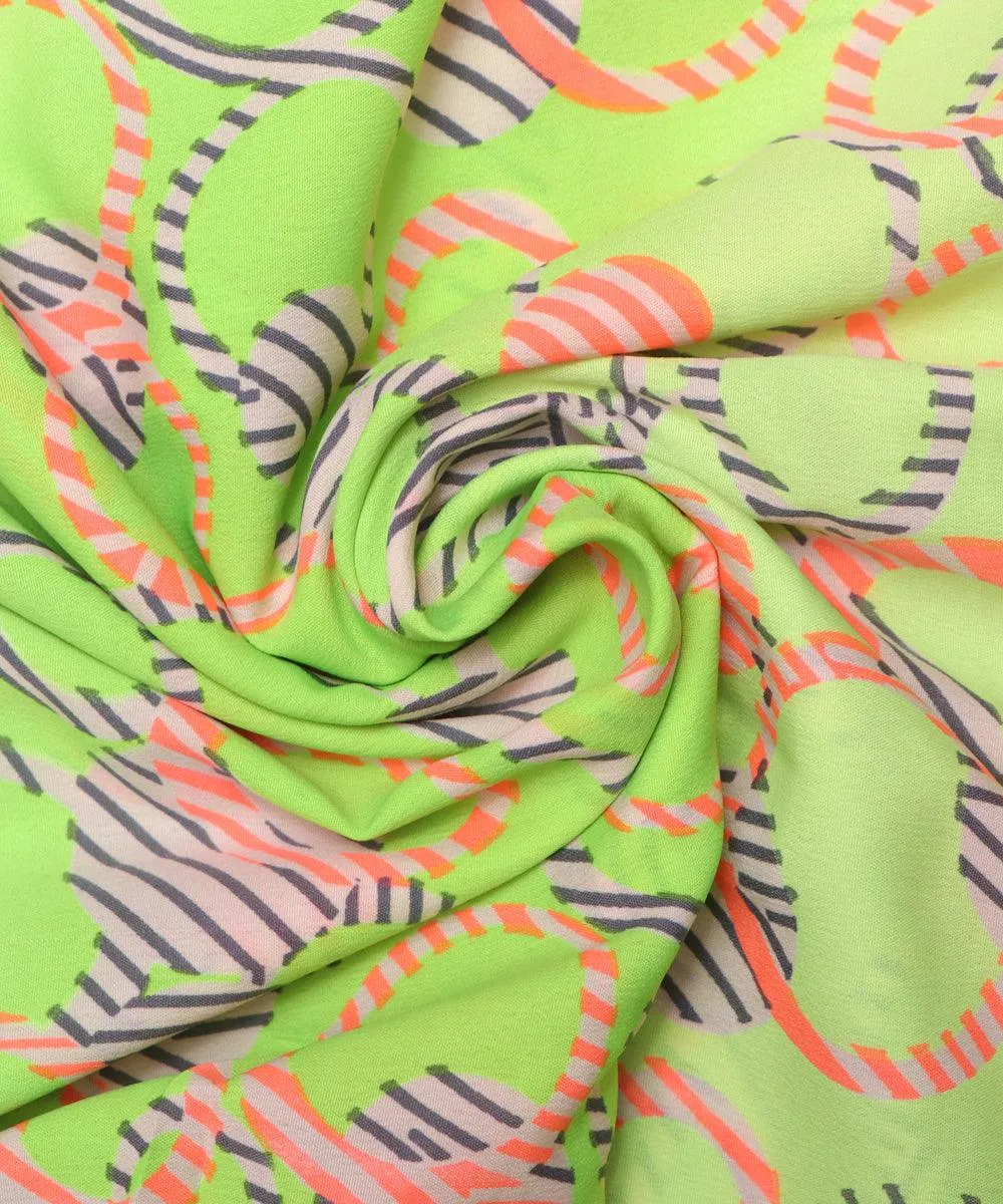 Neon Green Colour Abstract Print Crepe Fabric