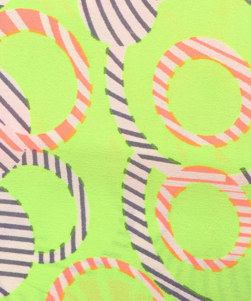 Neon Green Colour Abstract Print Crepe Fabric