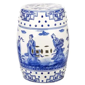 Ocean Jewel Chinoiserie Garden Stool - Blue