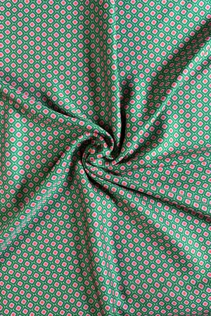 Olive Green Geometric Printed Modal Satin Fabric