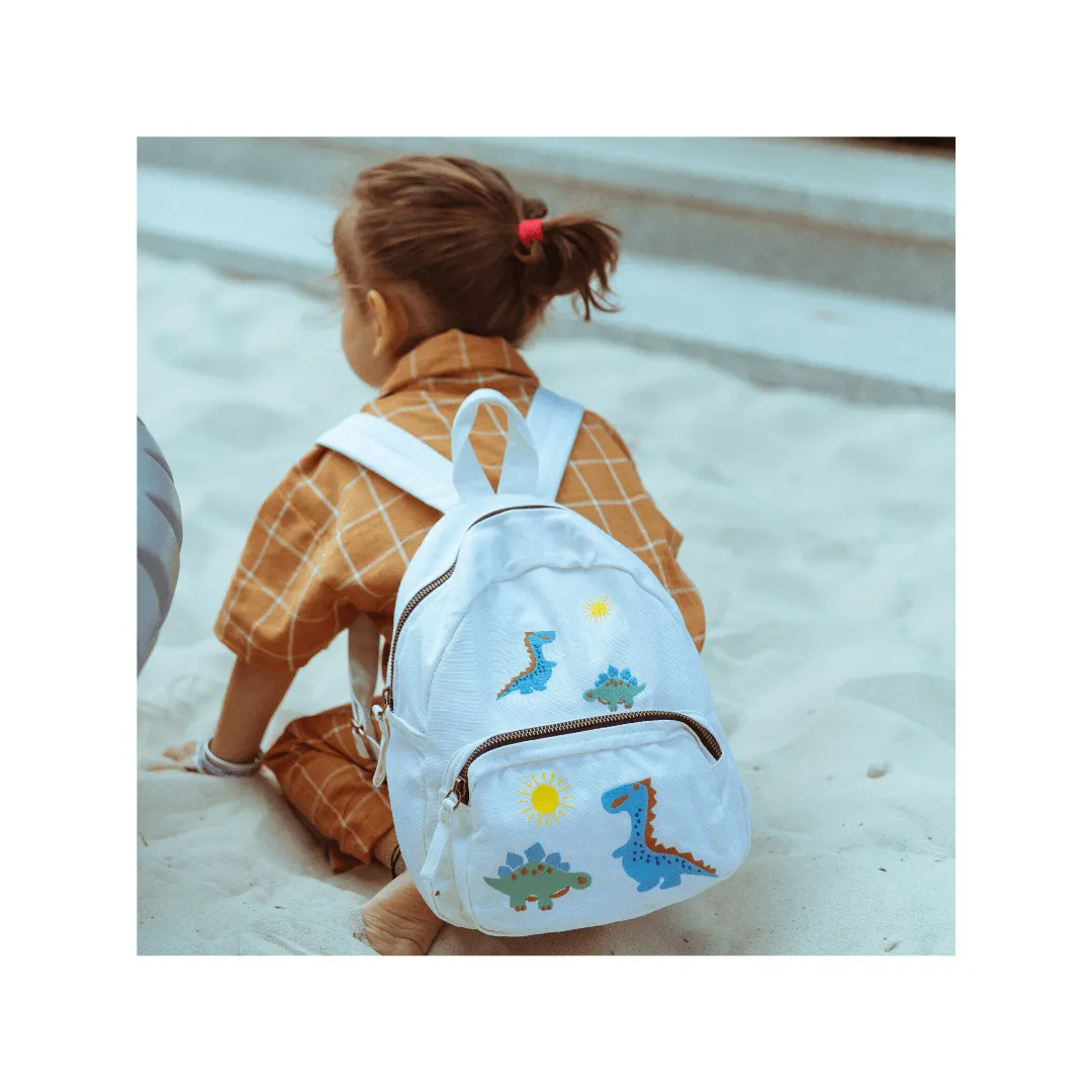 Organic Canvas Backpack | Dino - White