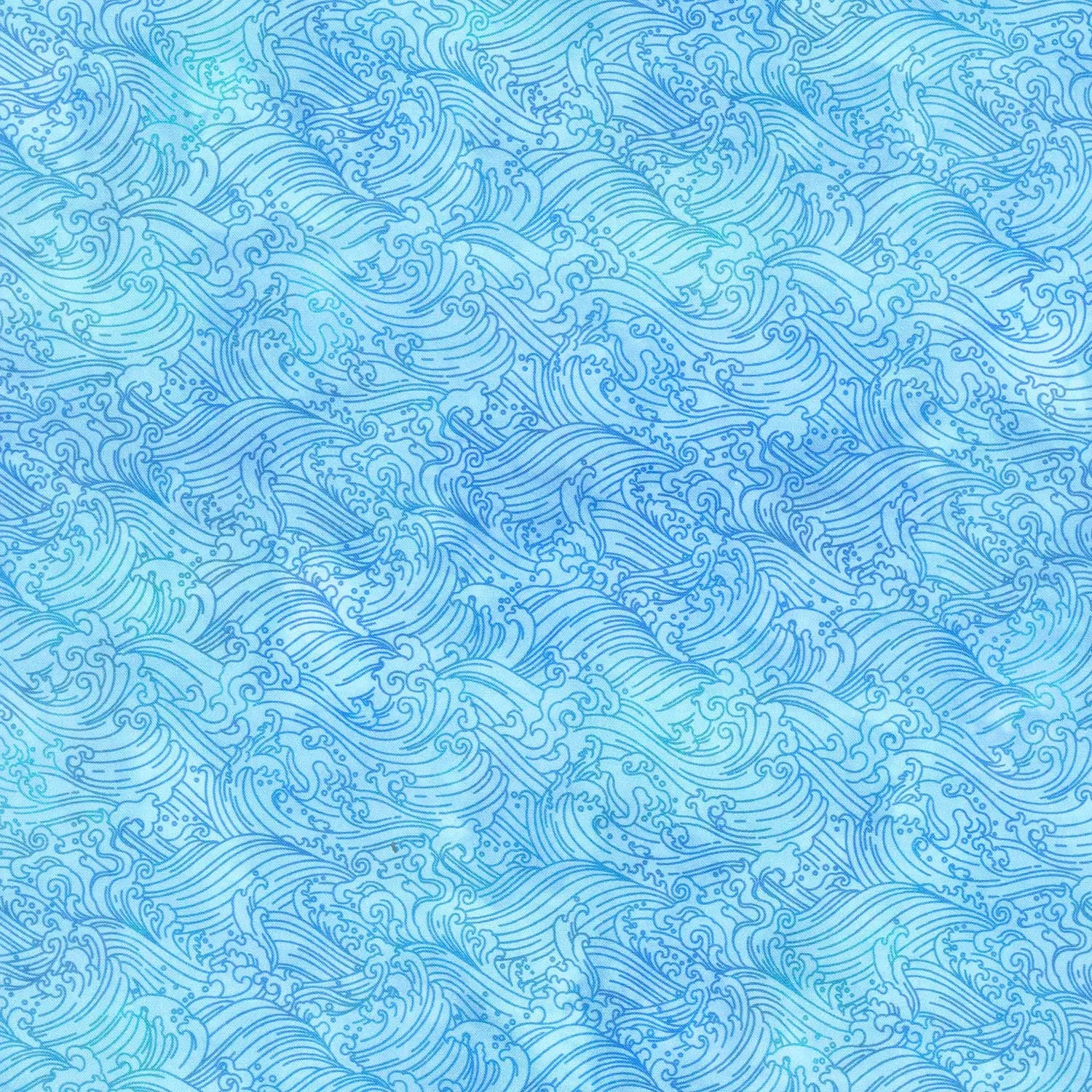 Oriental Gardens - Waves Blue Digitally Printed Yardage