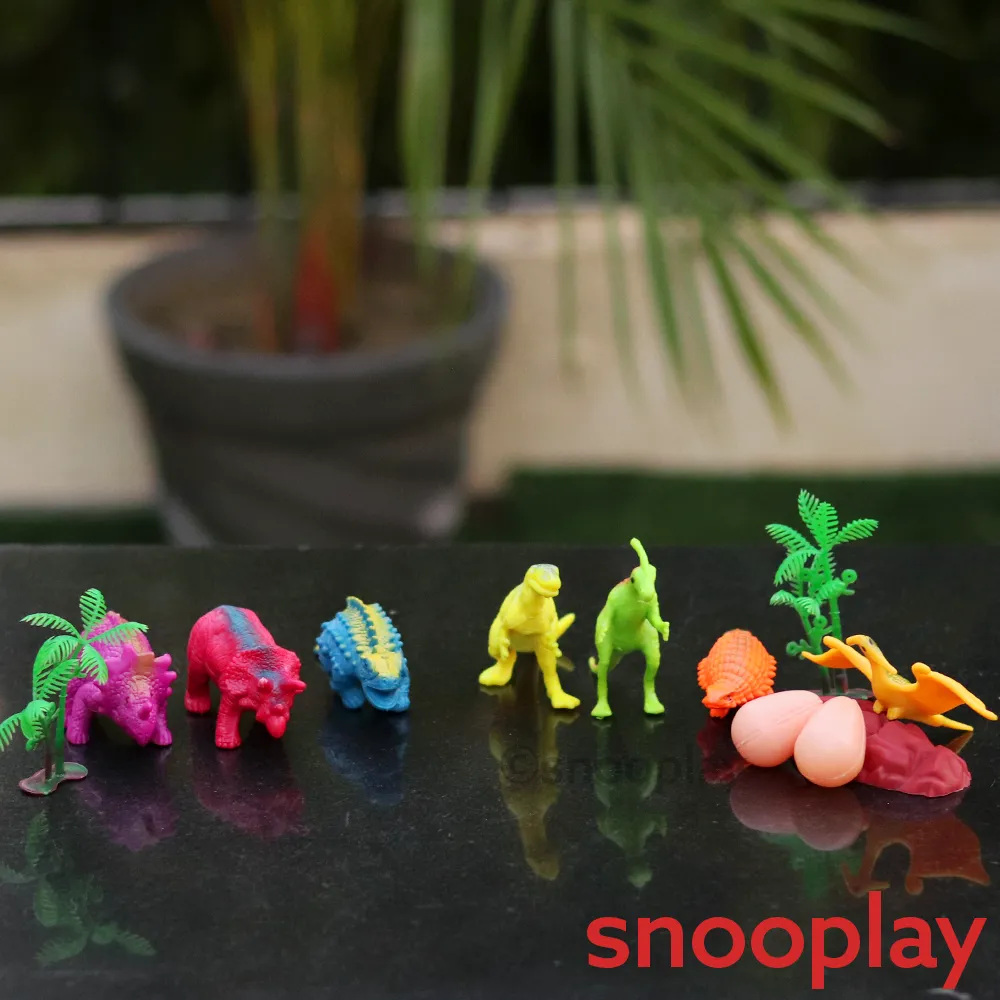 Pack of 6 Dinosaur Simulation (Each set contains 7 sinosaurs, 2 eggs, 2 trees, 1 stone) | Return Gifts and Party Favours