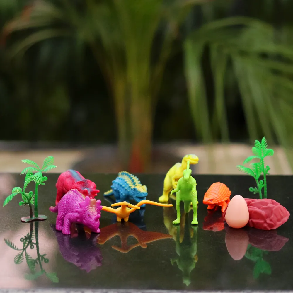 Pack of 6 Dinosaur Simulation (Each set contains 7 sinosaurs, 2 eggs, 2 trees, 1 stone) | Return Gifts and Party Favours