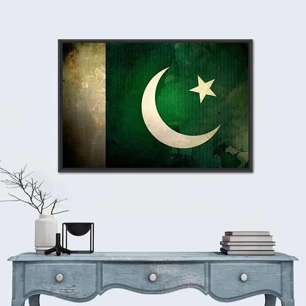 Pakistan Flag On Grunge Texture Canvas Wall Art