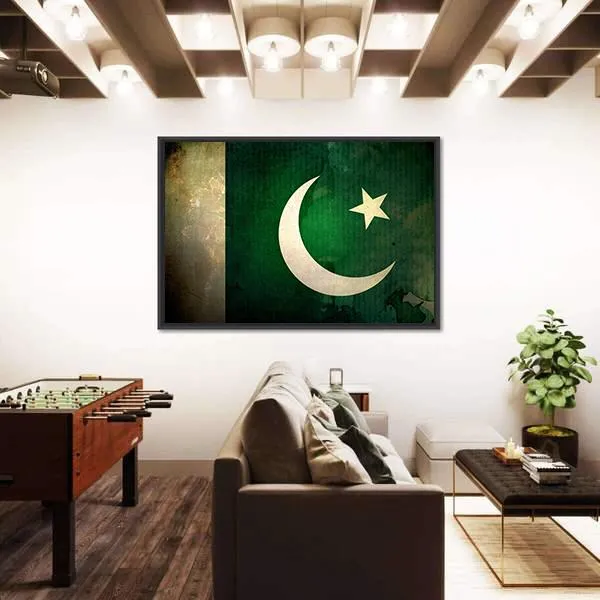 Pakistan Flag On Grunge Texture Canvas Wall Art