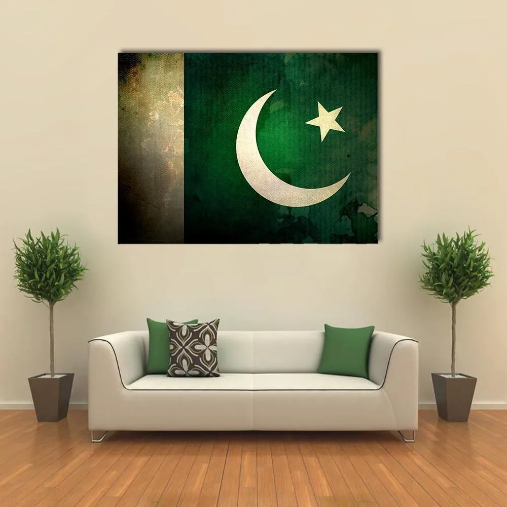 Pakistan Flag On Grunge Texture Canvas Wall Art