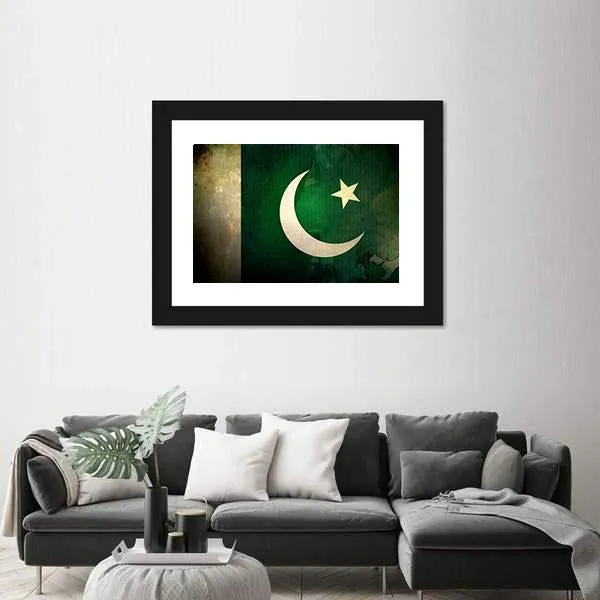 Pakistan Flag On Grunge Texture Canvas Wall Art