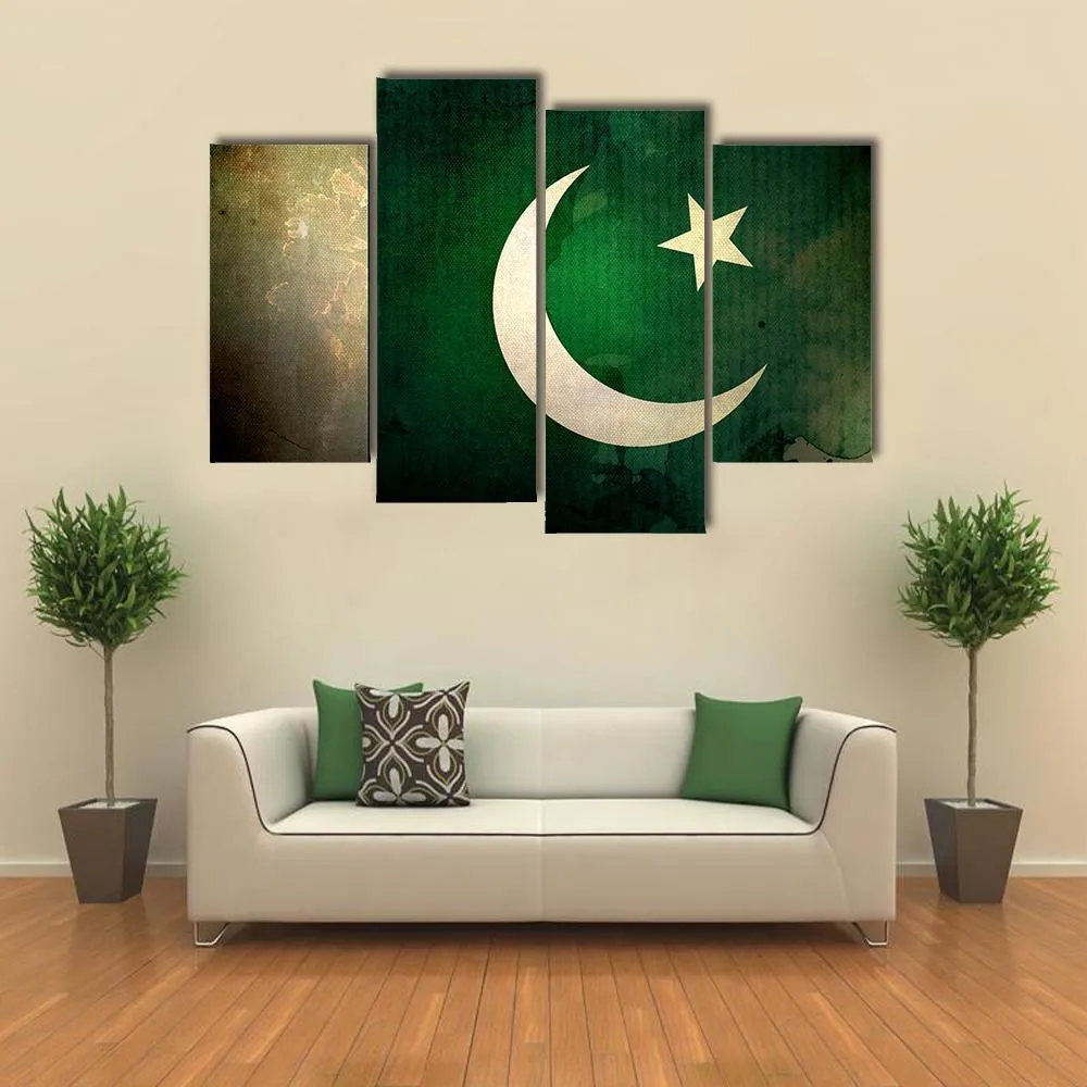 Pakistan Flag On Grunge Texture Canvas Wall Art