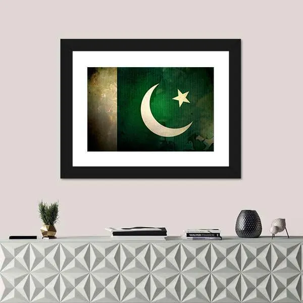 Pakistan Flag On Grunge Texture Canvas Wall Art