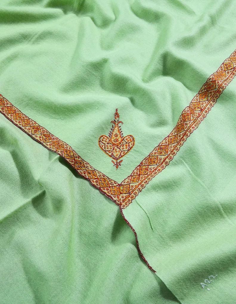 pale green silk embroidery pashmina shawl 8243