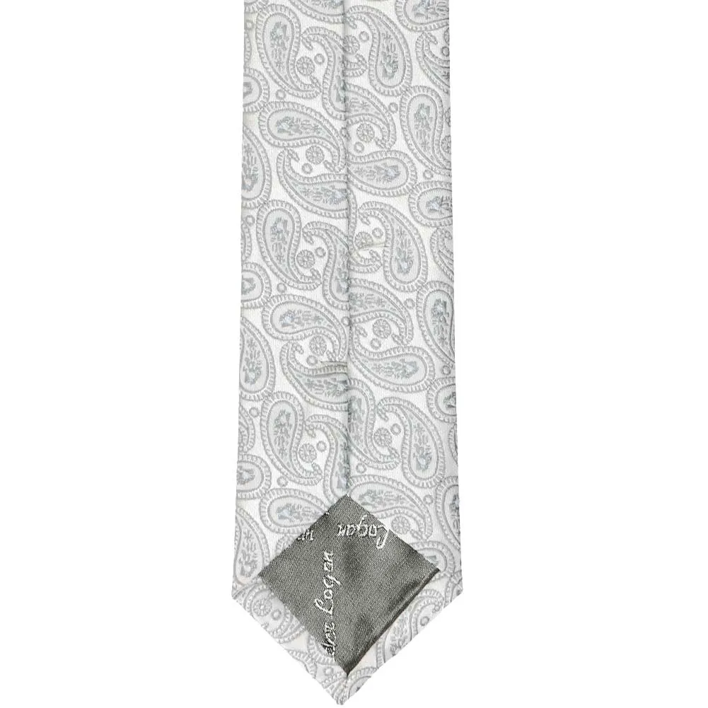 Pale Silver Darlene Paisley Slim Necktie, 2.5" Width