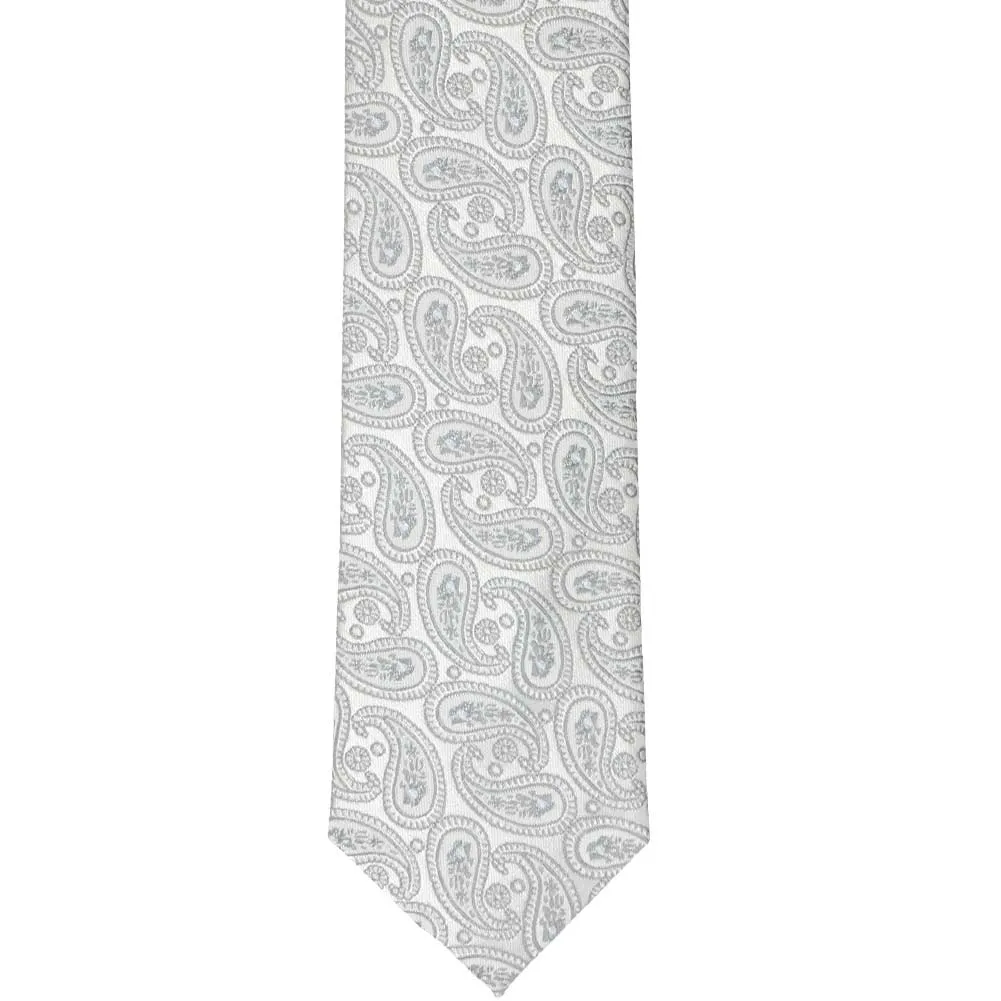 Pale Silver Darlene Paisley Slim Necktie, 2.5" Width