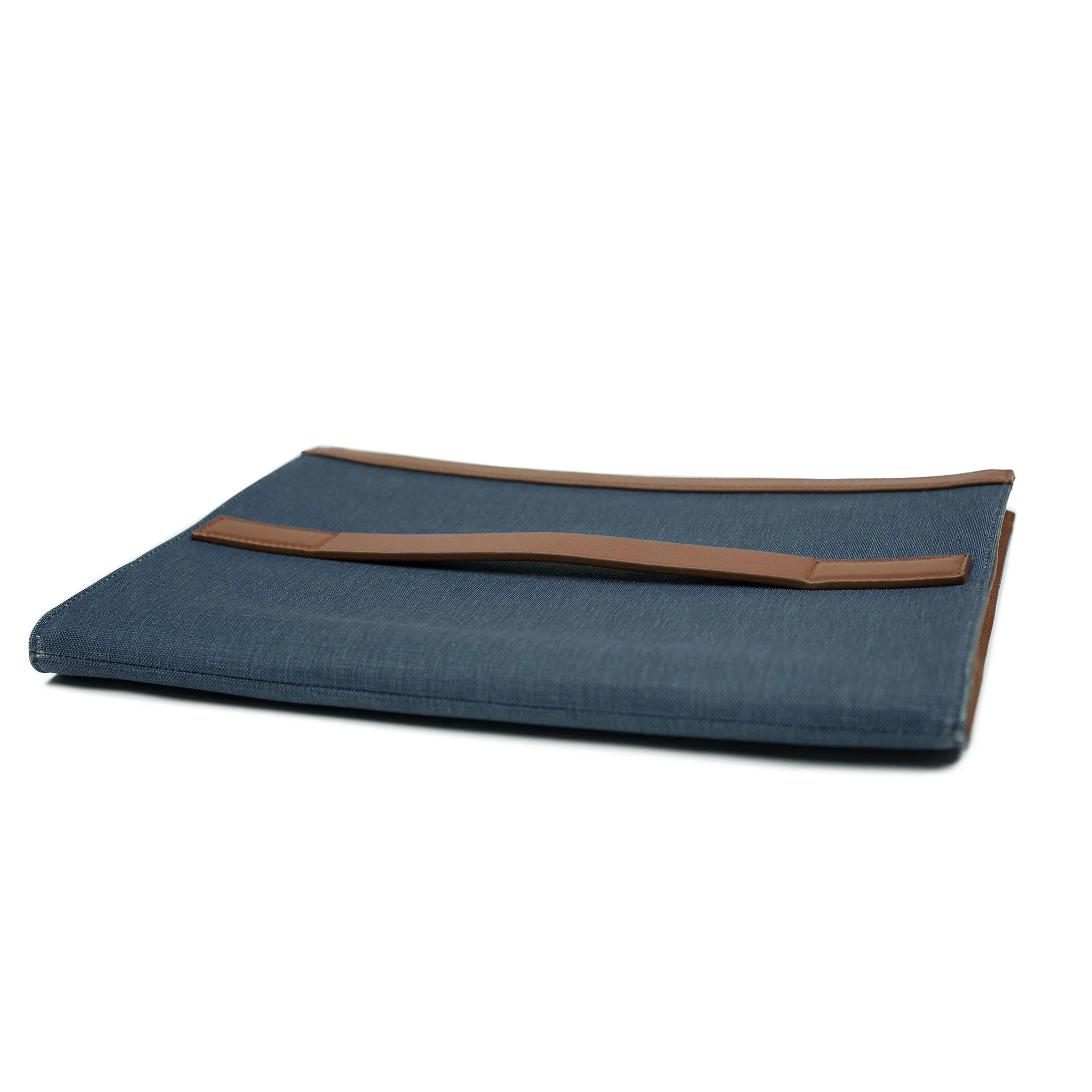 Palma portfolio in blue canvas and brown vegetable-tanned leather