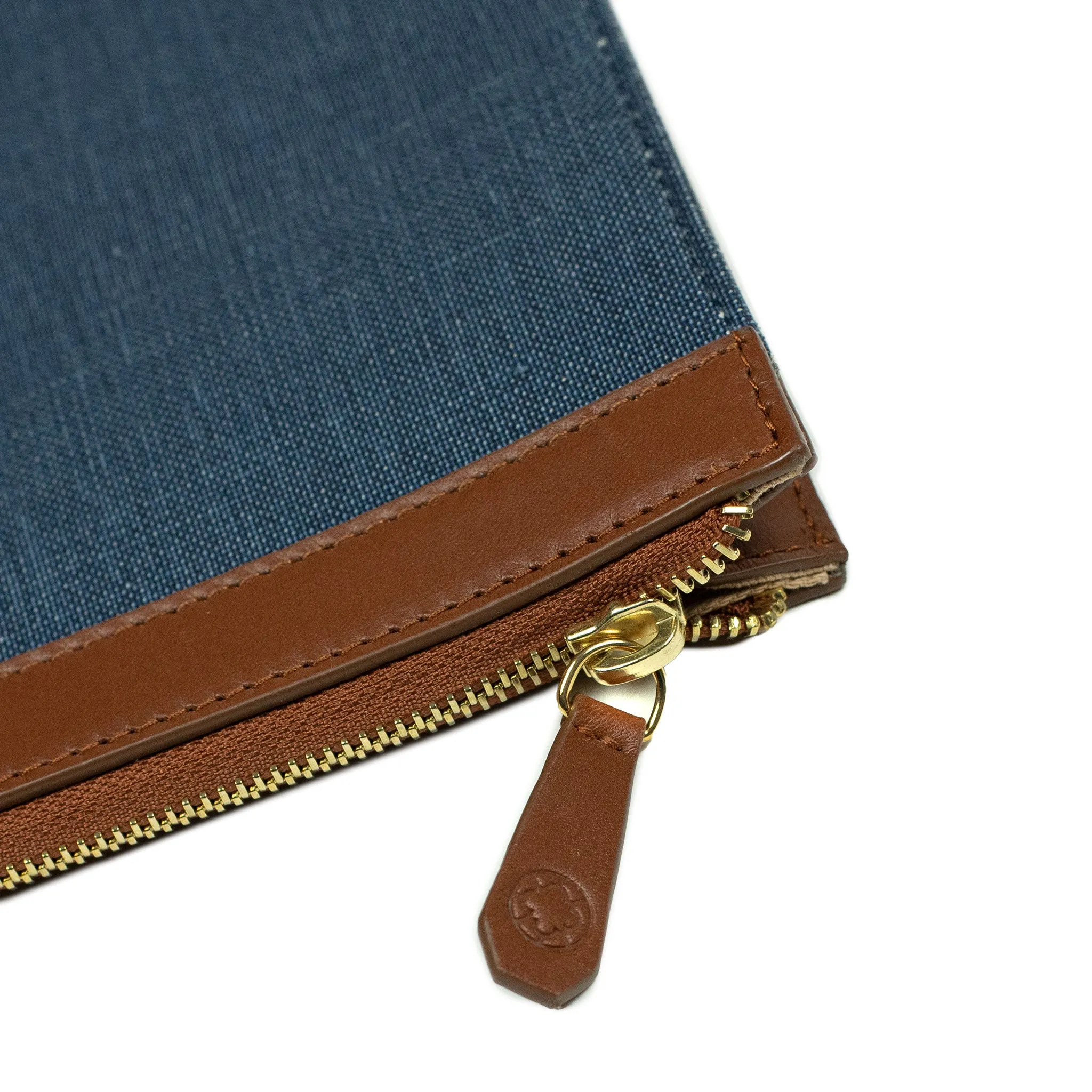 Palma portfolio in blue canvas and brown vegetable-tanned leather