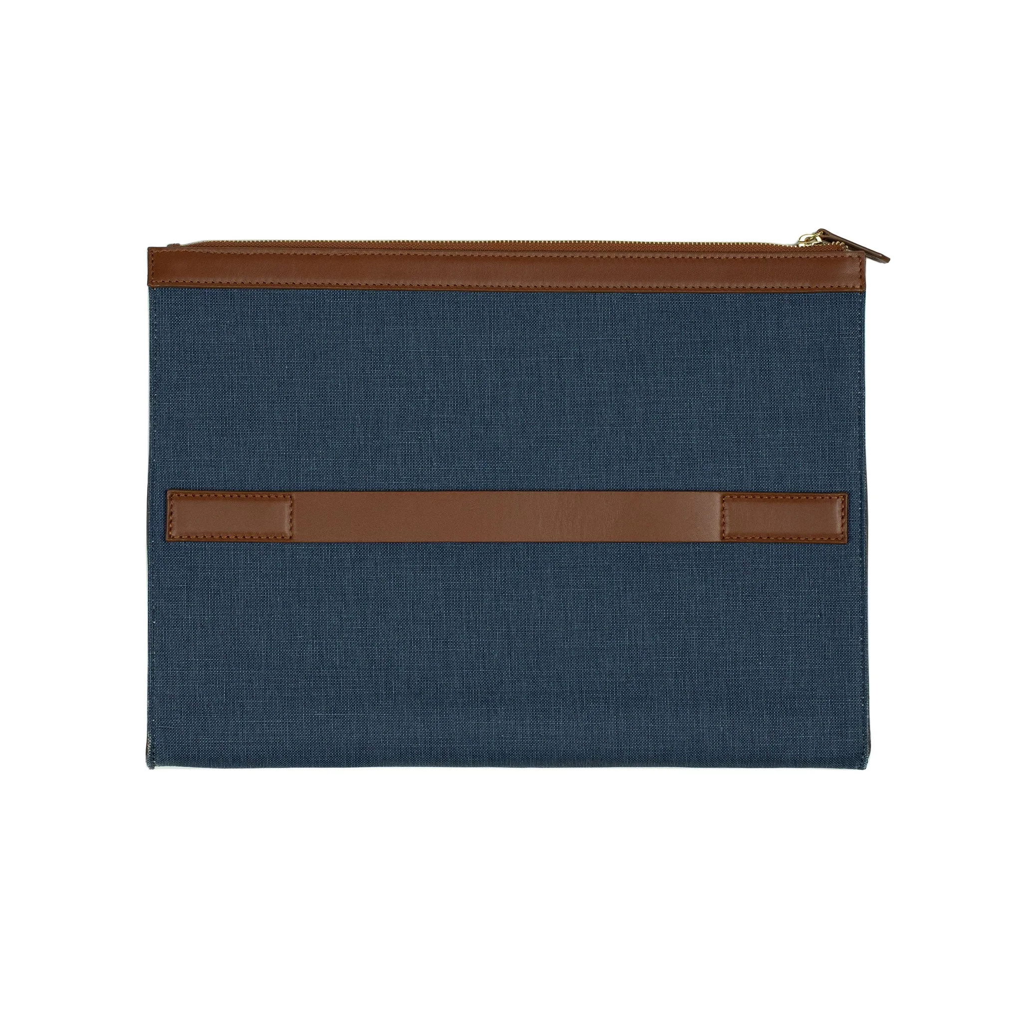 Palma portfolio in blue canvas and brown vegetable-tanned leather