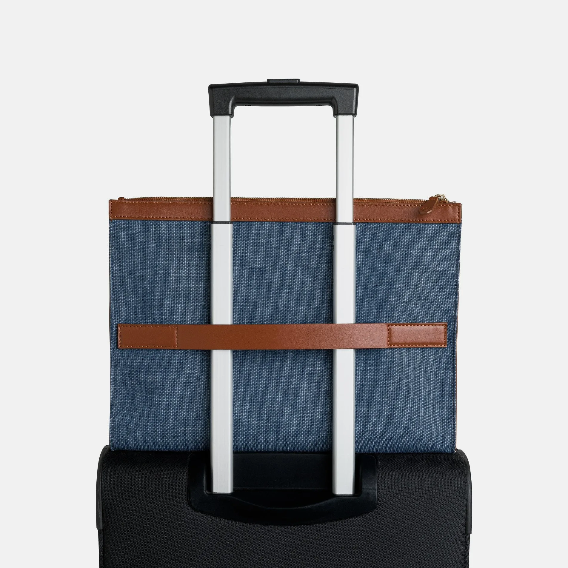 Palma portfolio in blue canvas and brown vegetable-tanned leather