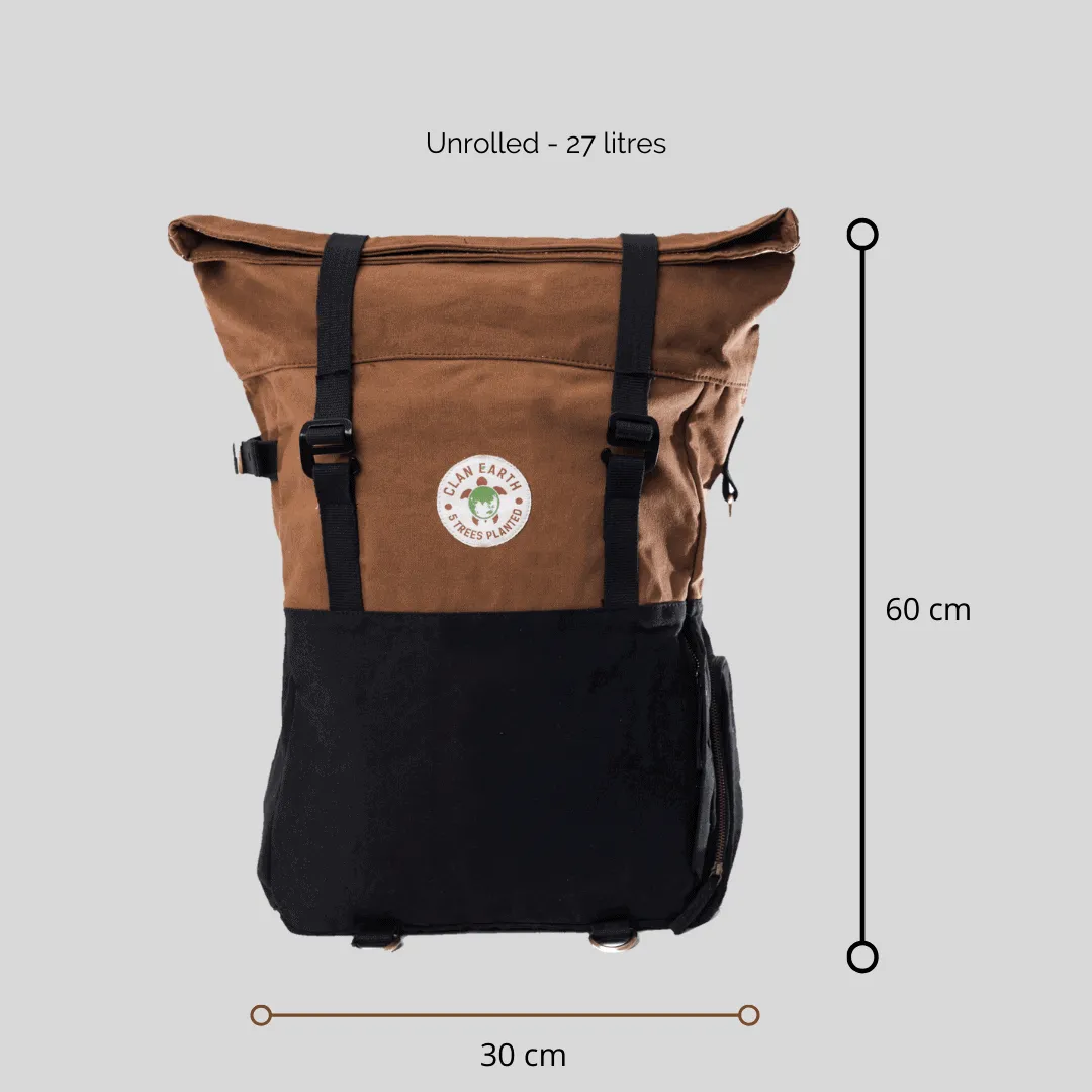 Pangolin Backpack - Camel Brown - Sustainable Eco Canvas Hyper-Functional Rolltop Travel Backpack