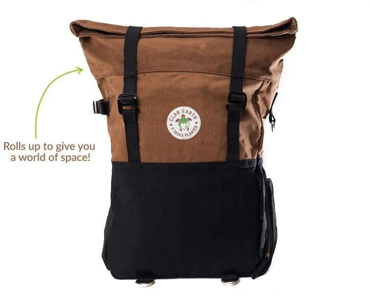 Pangolin Backpack - Camel Brown - Sustainable Eco Canvas Hyper-Functional Rolltop Travel Backpack