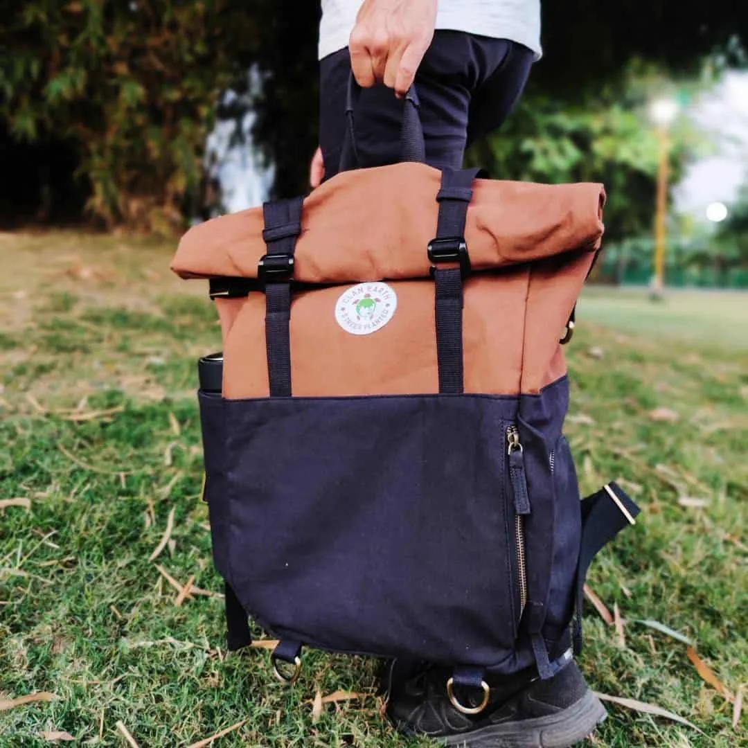 Pangolin Backpack - Navy Blue - Water Resistant Canvas Rolltop Travel Backpack