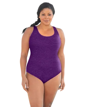 Penbrooke Krinkle Plus Size Chlorine Resistant Cross Back One Piece Swimsuit - Acai