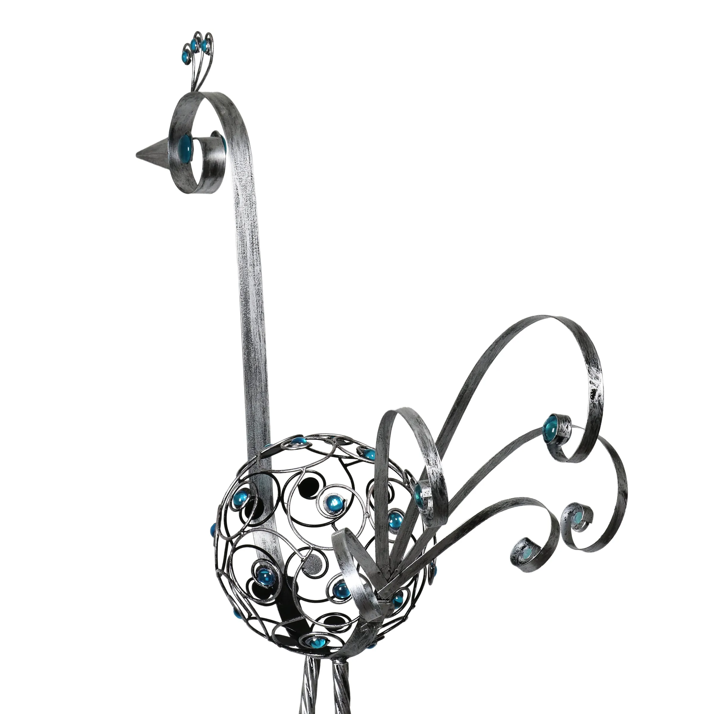 Pewter Filigree Bird with Blue Beads Garden Statue, 28 by 48 Inches