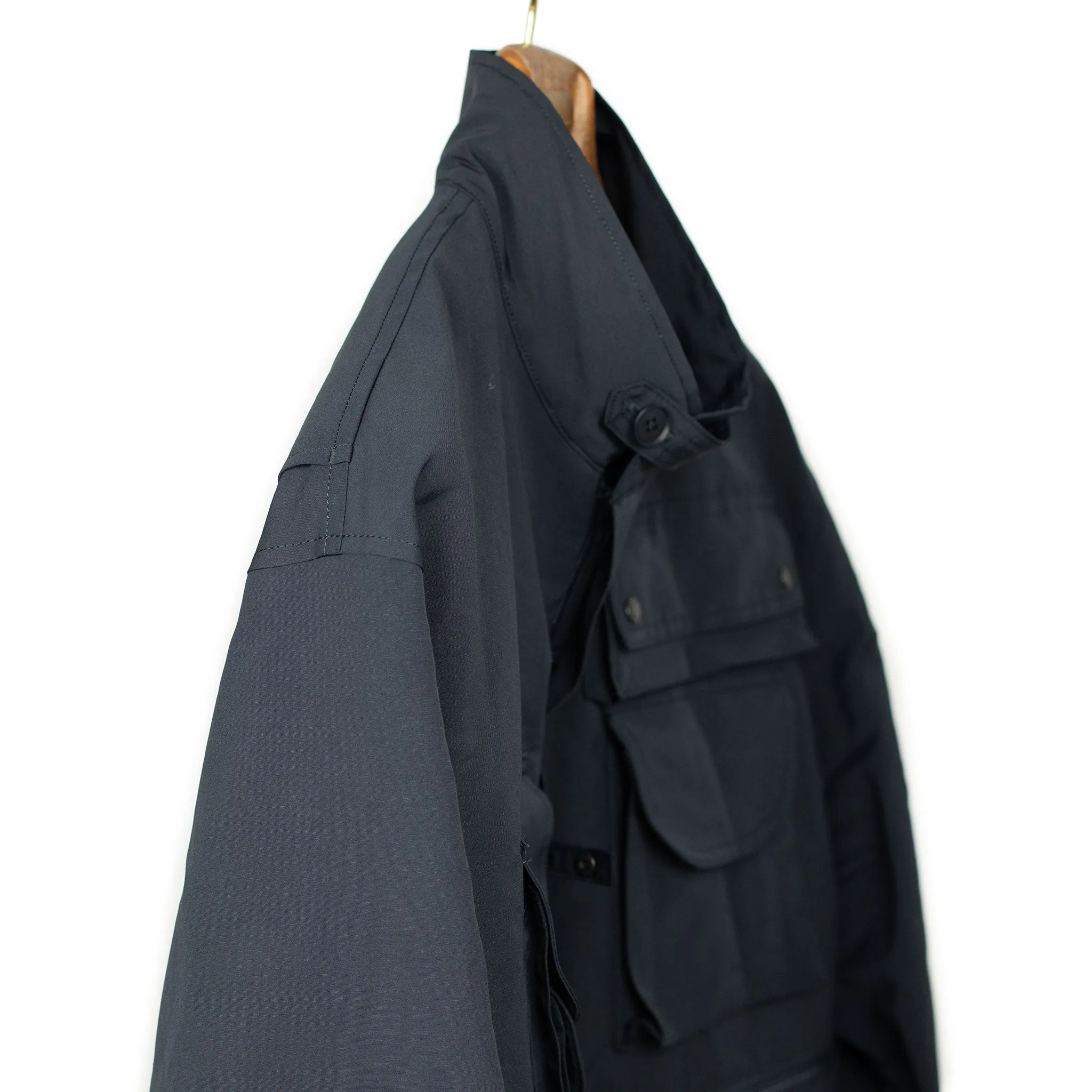 Photographer jacket in navy water-resistant polyester and paper