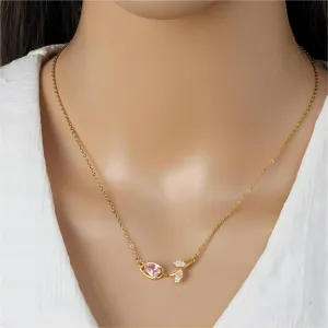 Pink Crystal Gold Tulip Chain Necklace