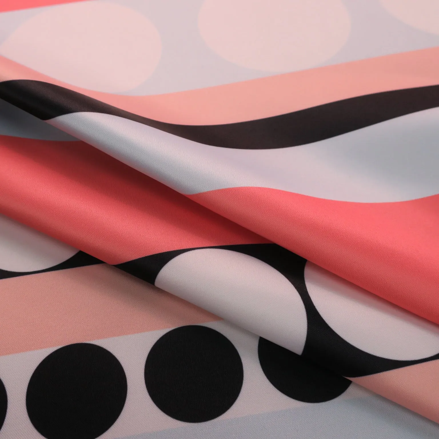 Pink Multicolored Striped on Printed Polyester Mikado Fabric