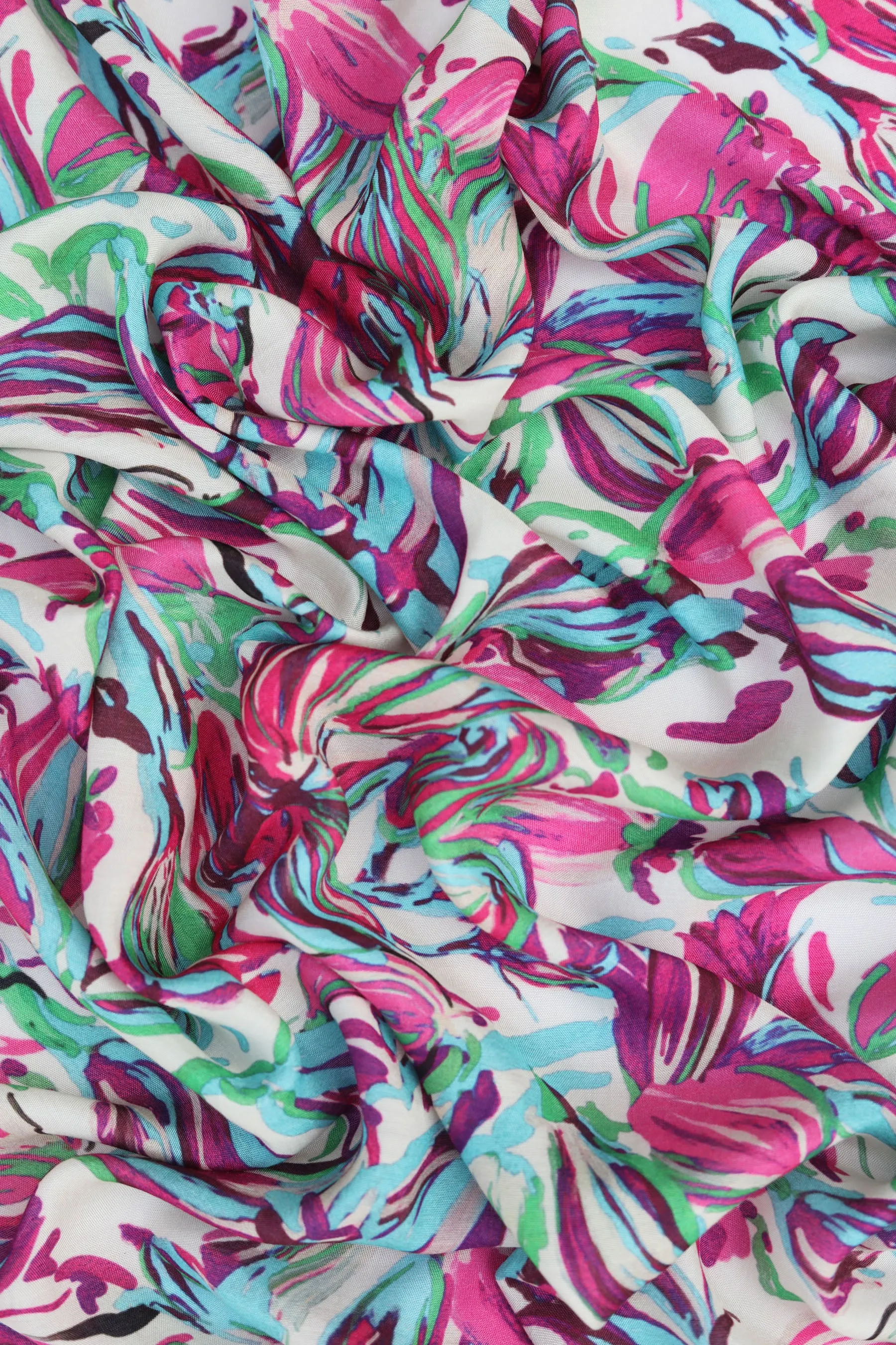 Pink Purple Floral Printed Natural Muslin Silk Fabric