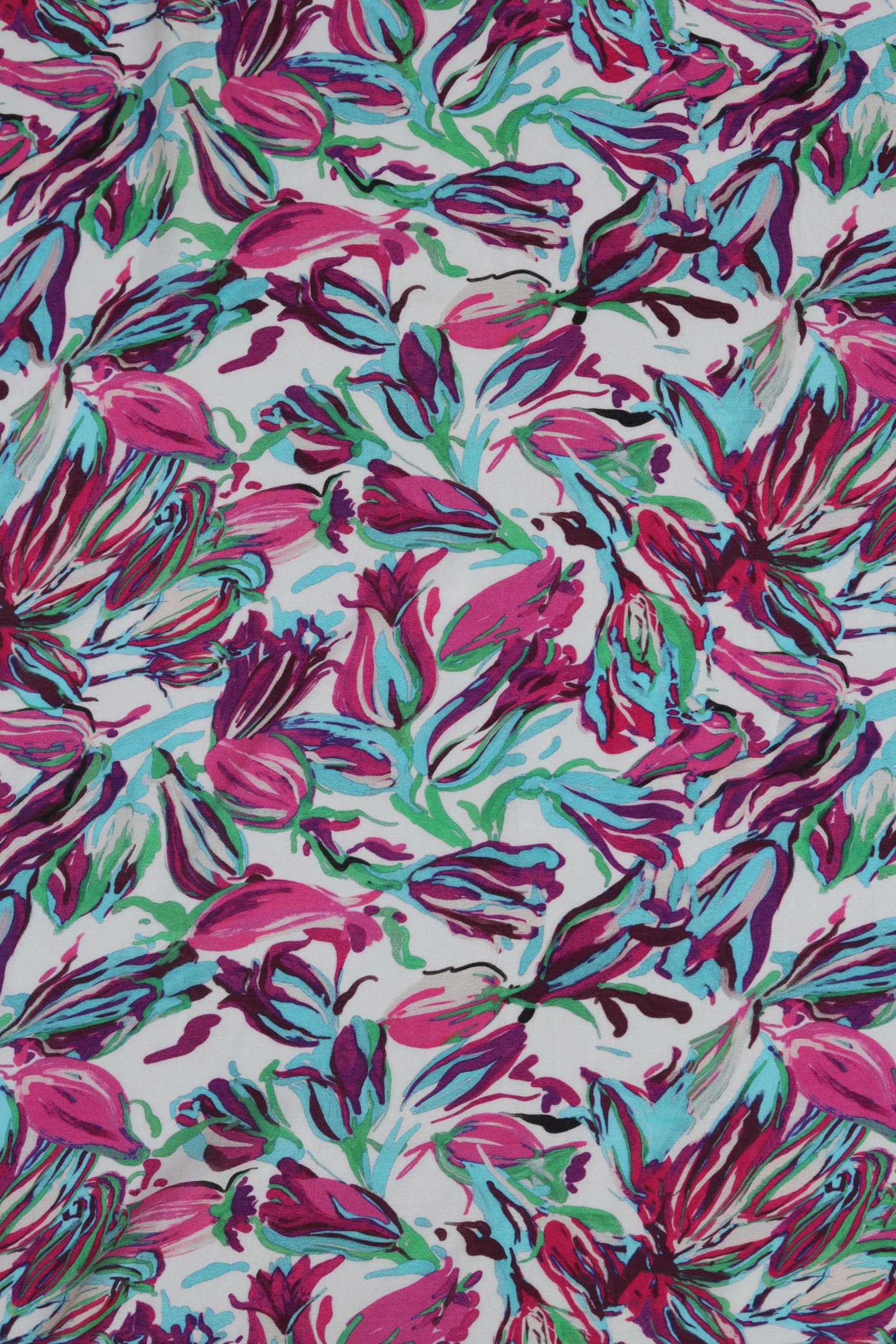 Pink Purple Floral Printed Natural Muslin Silk Fabric