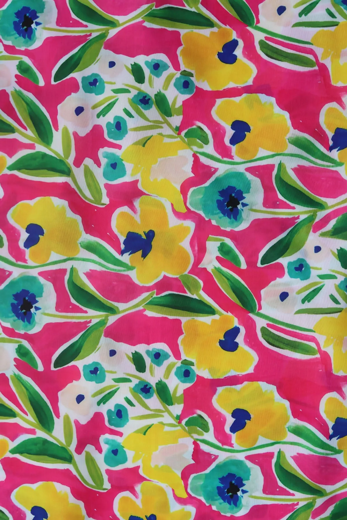 Pink Yellow Floral Printed Modal Satin Fabric