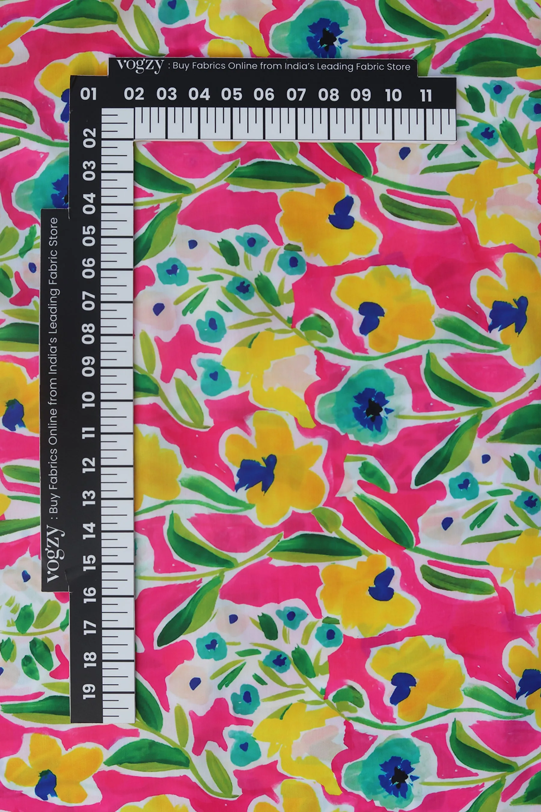 Pink Yellow Floral Printed Modal Satin Fabric