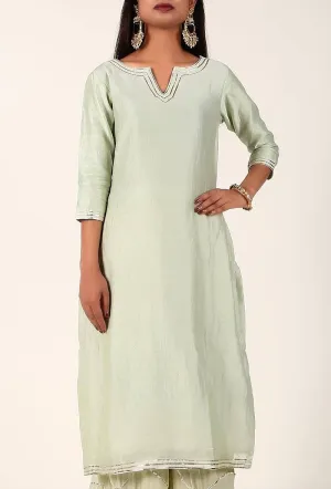 Pistachio Green Pure Chanderi Kurta With Gota Detailing