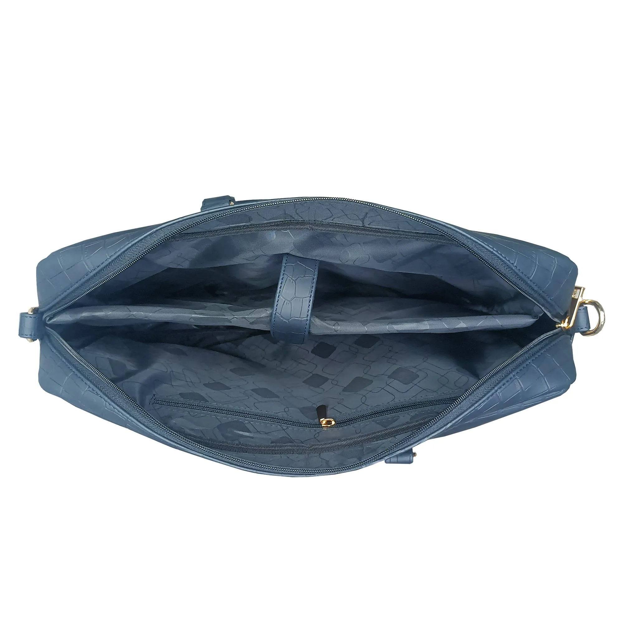 Premium Durable Navy Blue Vegan Leather Laptop Bag with Reinforced Stitching