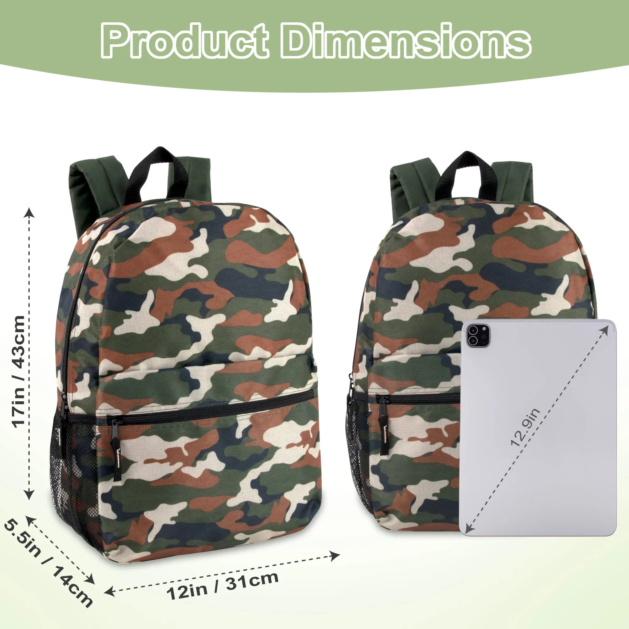 Printed Boys Backpack School Bag 43cm/20L Capacity With Side Mesh Pockets- 4 Styles