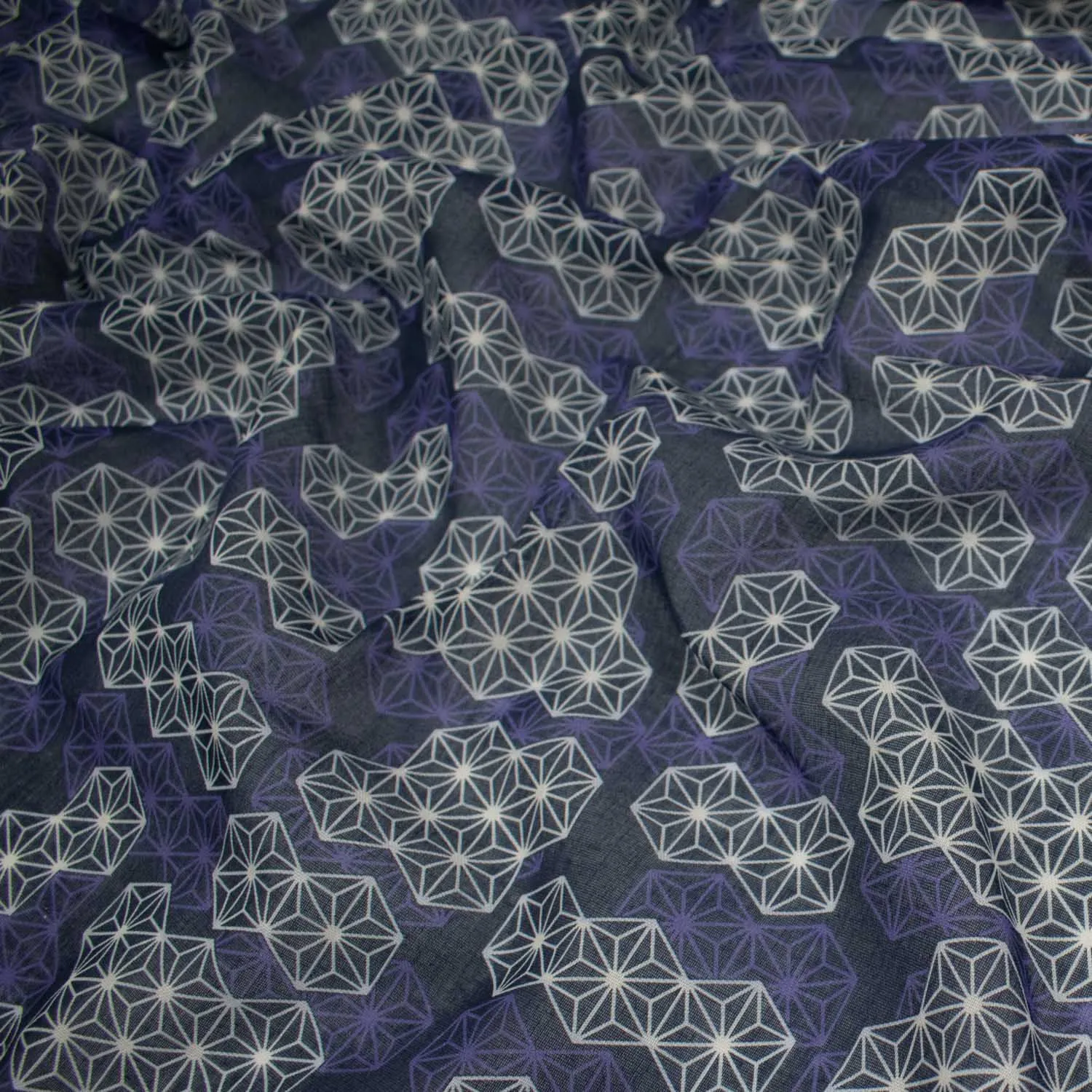 Printed Cotton Voile Design-21 White & Purple Geometric on Dark Navy