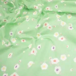 Printed Cotton Voile Design-3 White Flowers on Mint Green