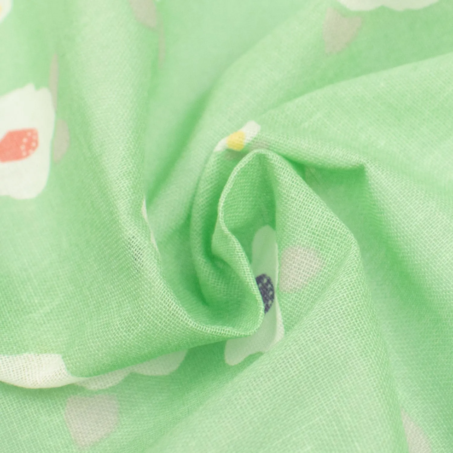 Printed Cotton Voile Design-3 White Flowers on Mint Green