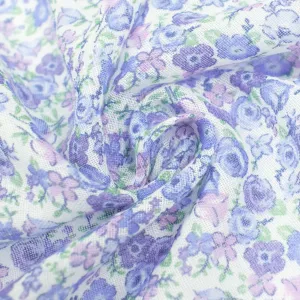 Printed Cotton Voile Design-30 Blue & Purple Small Florals on White