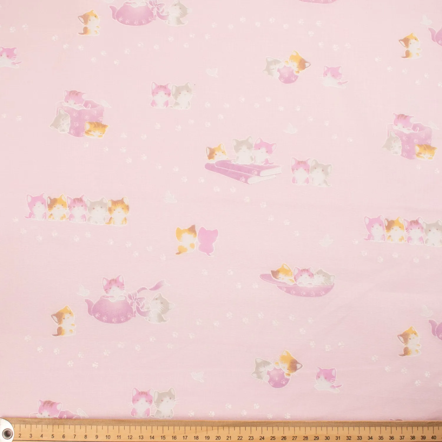 Printed Cotton Voile Design-31 Happy Kitties & Paws on Baby Pink