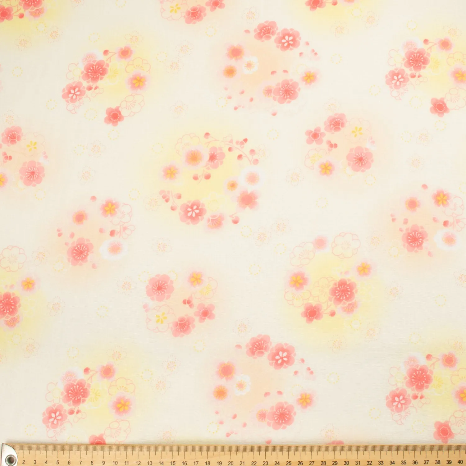 Printed Cotton Voile Design-44 Pink Sakura Flower Garland on Cream