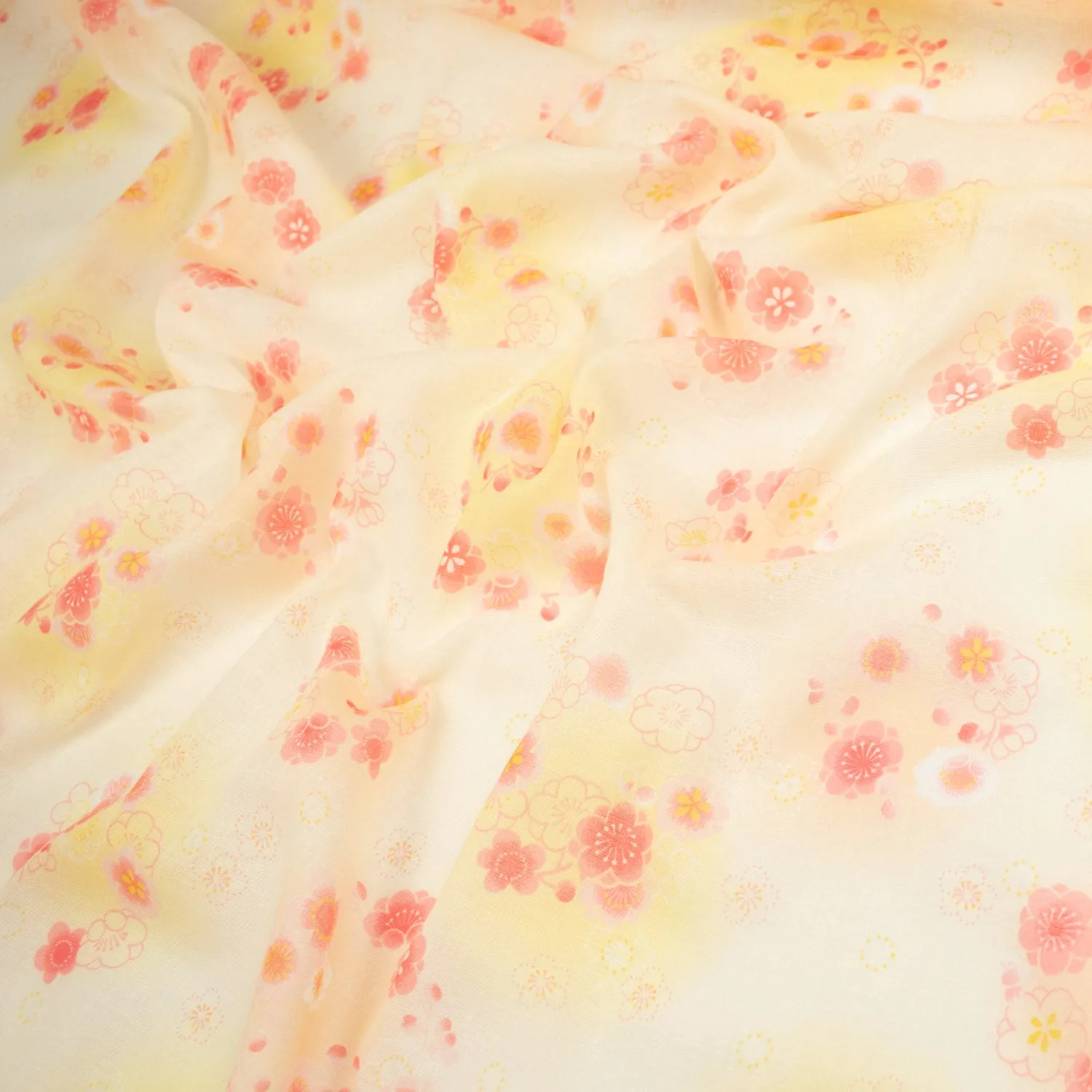 Printed Cotton Voile Design-44 Pink Sakura Flower Garland on Cream