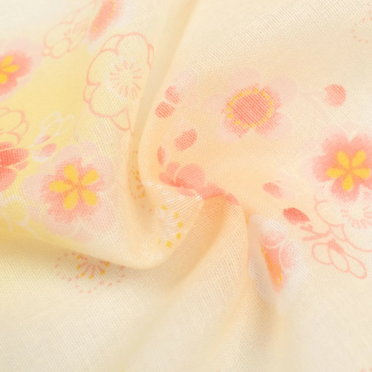 Printed Cotton Voile Design-44 Pink Sakura Flower Garland on Cream