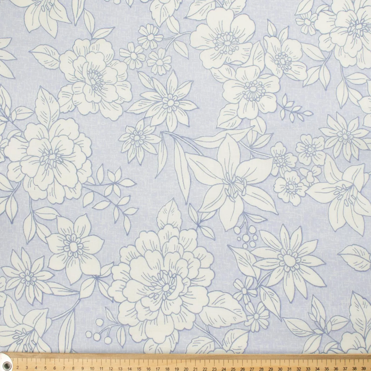 Printed Cotton Voile Design-51 White Big Flowers on Light Blue