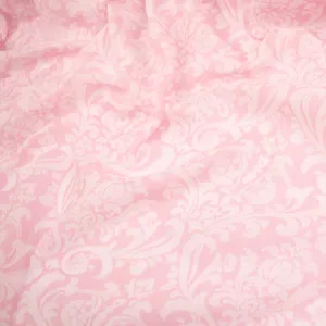 Printed Cotton Voile Design-57 White Baroque Flowers on Pink