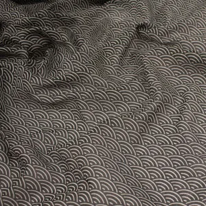 Printed Cotton Voile Design-6 Japanese White Waves on Black